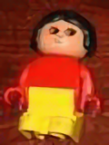 Duplo Figure, Child Type 1 Girl, Yellow Legs, Red Top, Black Hair