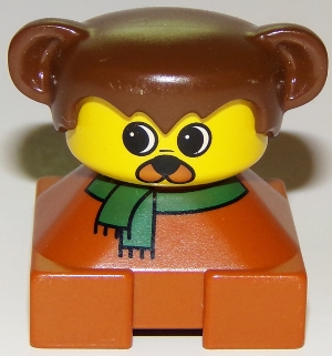 Duplo 2 x 2 x 2 Figure Brick, Dog, Dark Orange Base with Green Scarf, Brown Hair with Ears, Yellow Dog Face (75412)