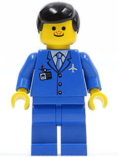 Airport - Blue 3 Button Jacket & Tie, Black Male Hair, Freckles