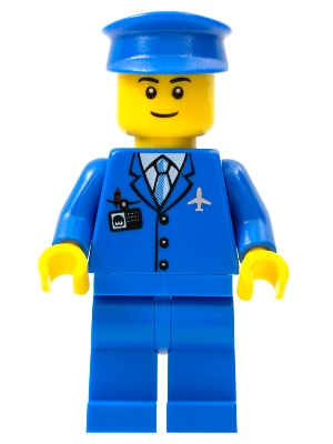 Airport - Blue 3 Button Jacket and Tie, Blue Hat, Blue Legs, Black Eyebrows