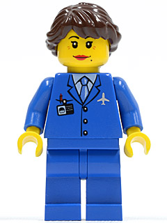 Airport - Blue 3 Button Jacket & Tie, Dark Brown Hair Ponytail Long French Braided