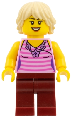 Woman - Dark Pink Striped Top, Dark Red Legs, Tan Tousled Hair