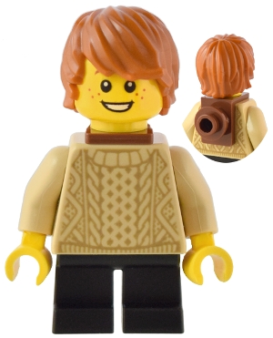 Traveler - Boy, Tan Knit Sweater, Black Short Legs, Reddish Brown Neck Bracket and Round Plate, Dark Orange Hair