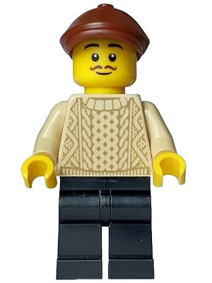 Painter - Male Artist, Tan Knit Cable Sweater, Black Legs, Reddish Brown Flat Cap