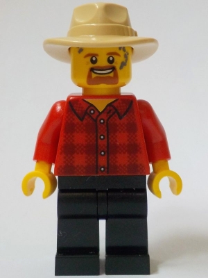 General Store Carriage Driver - Male, Red Plaid Flannel Shirt, Black Legs, Tan Fedora
