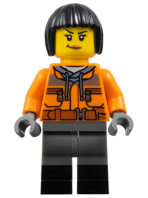 Train Worker - Orange Jacket, Dark Bluish Gray Legs with Black Boots, Black Bob Cut Hair