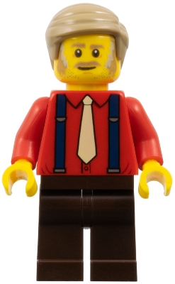 Passenger - Male, Red Shirt with Tan Tie, Dark Brown Legs, Dark Tan Hair Short Combed