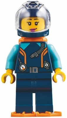 Harbormaster's Office Diver - Dark Blue Diving Suit and Helmet, Orange Air Tanks and Flippers, Trans-Clear Visor