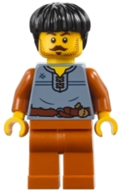 Medieval Seaside Market Wine Seller - Male, Sand Blue Vest, Dark Orange Legs, Black Hair