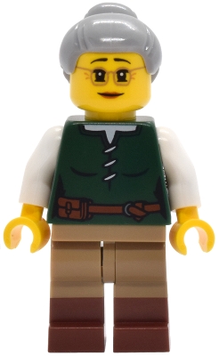 Riverside Scholars - Female, Dark Green Laced Shirt, Dark Tan Legs with Molded Reddish Brown Boots, Light Bluish Gray Hair with Top Knot Bun