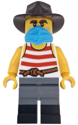 Wild West Train Bandit - Male, White Tank Top with Red Stripes, Dark Bluish Gray Legs with Black Boots, Dark Azure Bandana, Dark Brown Fedora
