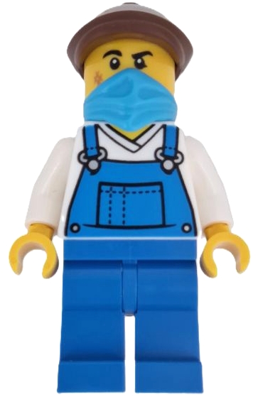 Wild West Train Stable Hand - Male, Blue Overalls, Blue Legs, Dark Azure Bandana, Reddish Brown Flat Cap