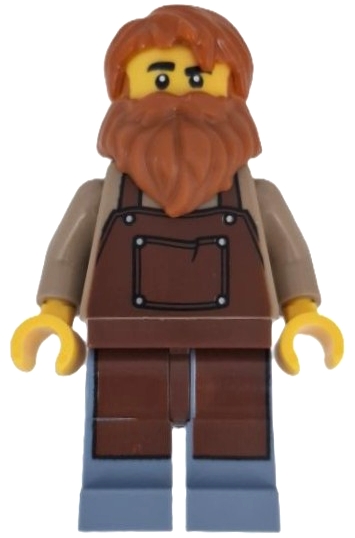 Wild West Train Boiler Stoker - Reddish Brown Apron, Dark Orange Beard