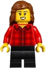 Vampire Castle Visitor - Female, Red Plaid Flannel Shirt, Black Medium Legs, Reddish Brown Hair