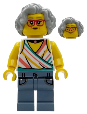 Popcorn Wagon Customer - Female, White Halter Top and Black Choker Necklace, Sand Blue Legs with Pockets, Light Bluish Gray Hair
