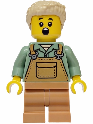 Mushroom Village - Female, Medium Nougat Overalls over Sand Green Shirt, Medium Nougat Medium Legs, Tan Hair