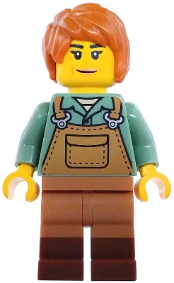 Art Factory Painter - Female, Medium Nougat Overalls over Sand Green Shirt, Medium Nougat Legs with Reddish Brown Boots, Dark Orange Tousled Hair