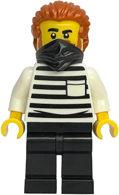 Gold Mine Prisoner - Male, White Shirt with Pocket and Black Stripes, Black Legs, Dark Orange Swept Back Hair with Ponytail, Black Bandana