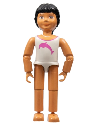 Belville Female, Child Girl - White Swimsuit with Dolphin Pattern, Black Hair (4114473)