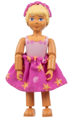 Belville Female - Pink Swimsuit with Square Neck, Dark Pink Bows in Corners, Long Yellow Hair Braided, Hairband, Bow