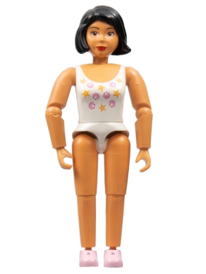 Belville Female - White Swimsuit with Starfish / Sea Stars and Seashells Pattern, Black Hair, Pink Shoes