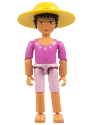 Belville Female, Child Girl - Pink Shorts, Dark Pink Top with Seashells Pattern, Black Hair, Hat