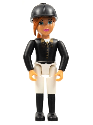Belville Female, Child Girl (Horse Rider) - White Shorts, Black Top with Buttons Pattern, Dark Orange Hair, Black Shoes, Hat