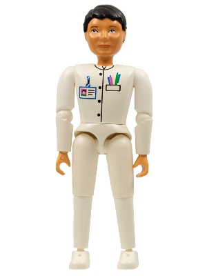 Belville Male, Adult Man (Medic) - White Pants, White Top with ID Badge and Pocket with Pens Pattern, Black Hair, White Shoes (75875)