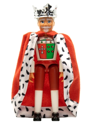 Belville Male, Adult Man (King) - Red Shorts, White Top with Royal Insignia Pattern, White Hair, Black Shoes, Cloak, Crown