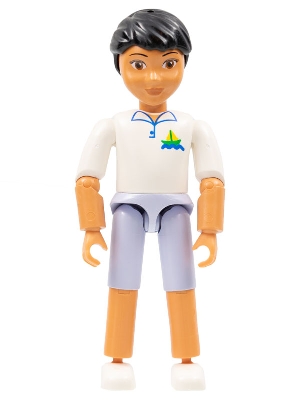 Belville Male, Child Boy - Light Violet Shorts, White Top with Sailboat Logo Pattern, Black Hair, White Shoes (4100304)