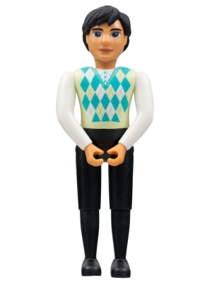 Belville Male, Adult Man - Black Pants, Light Lime Top with Argyle Pattern, Black Hair, Black Shoes (4519434)