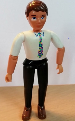 Belville Male - Black Pants, White Shirt, Brown Hair, Multicolored Tie