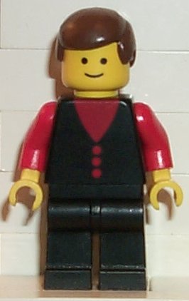Shirt with 3 Buttons - Red, Red Arms, Black Legs, Brown Male Hair