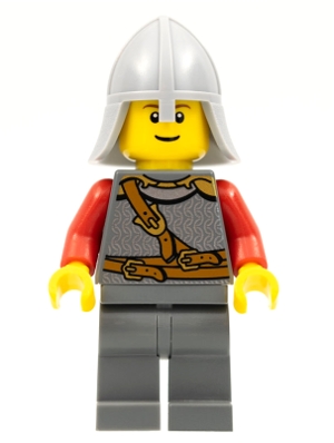 Kingdoms - Lion Knight Scale Mail with Chest Strap and Belt, Helmet with Neck Protector, Reddish Brown Eyebrows, Thin Grin
