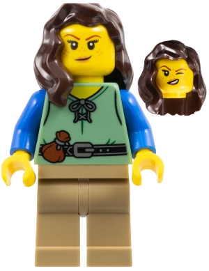 Shieldsmith - Female, Sand Green Vest, Dark Tan Legs, Dark Brown Hair over Shoulder