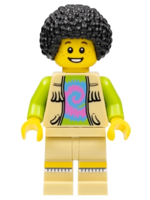 Musician - Male, Vest with Fringe over Lime Top with Pink and Blue Swirl, Black Bushy Hair