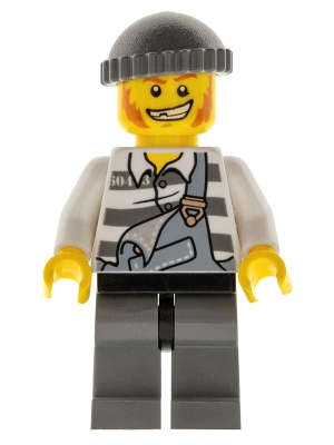 Police - Jail Prisoner Torn Overalls over Prison Stripes, Dark Bluish Gray Legs and Knit Cap