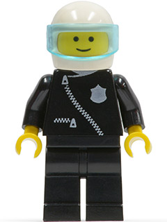 Police - Zipper with Badge, Black Legs, White Helmet, Trans-Light Blue Visor