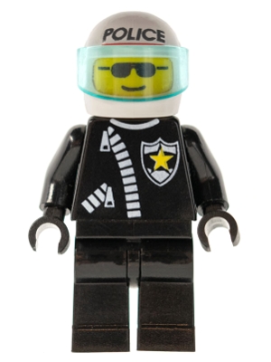 Police - Zipper with Sheriff Star, White Helmet with Police Pattern, Trans-Light Blue Visor