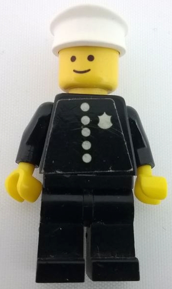 Police - Torso Sticker with 5 Buttons and Badge, Black Legs, White Hat