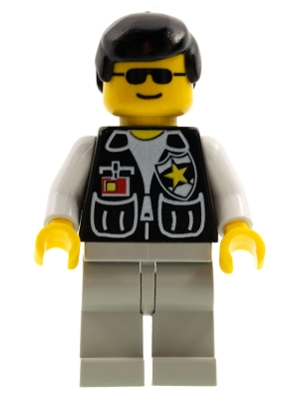 Police - Sheriff Star and 2 Pockets, Light Gray Legs, White Arms, Black Male Hair