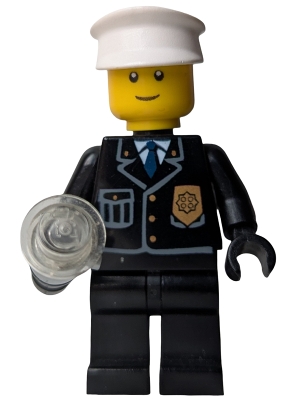 Police - City Suit with Blue Tie and Badge, Black Legs, White Hat - with Light-Up Flashlight