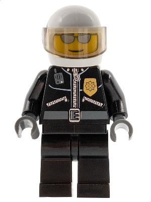 Police - City Leather Jacket with Gold Badge, White Helmet, Trans-Brown Visor, Silver Sunglasses