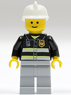 Fire - Reflective Stripes, Light Bluish Gray Legs, White Fire Helmet, Standard Grin