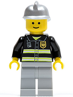 Fire - Reflective Stripes, Light Bluish Gray Legs, Silver Fire Helmet, Standard Grin