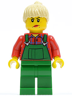 Overalls Farmer Green, Tan Ponytail Hair