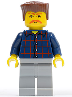 Plaid Button Shirt, Light Bluish Gray Legs, Reddish Brown Flat Top, Bushy Moustache