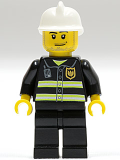 Fire - Reflective Stripes, Black Legs, White Fire Helmet, Smirk and Stubble Beard