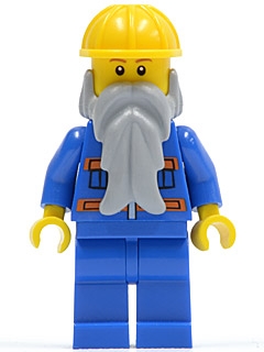 Blue Jacket with Pockets and Orange Stripes, Blue Legs, Beard, Yellow Construction Helmet, Reddish Brown Eyebrows