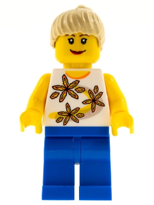 Yellow Flowers - Tan Ponytail, Blue Legs